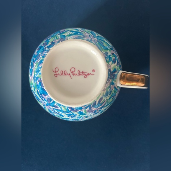 Set of 2 Lily Pulitzer Floral Coffee Tea Mugs Blue Purple Green Gold Accents - Picture 4 of 4
